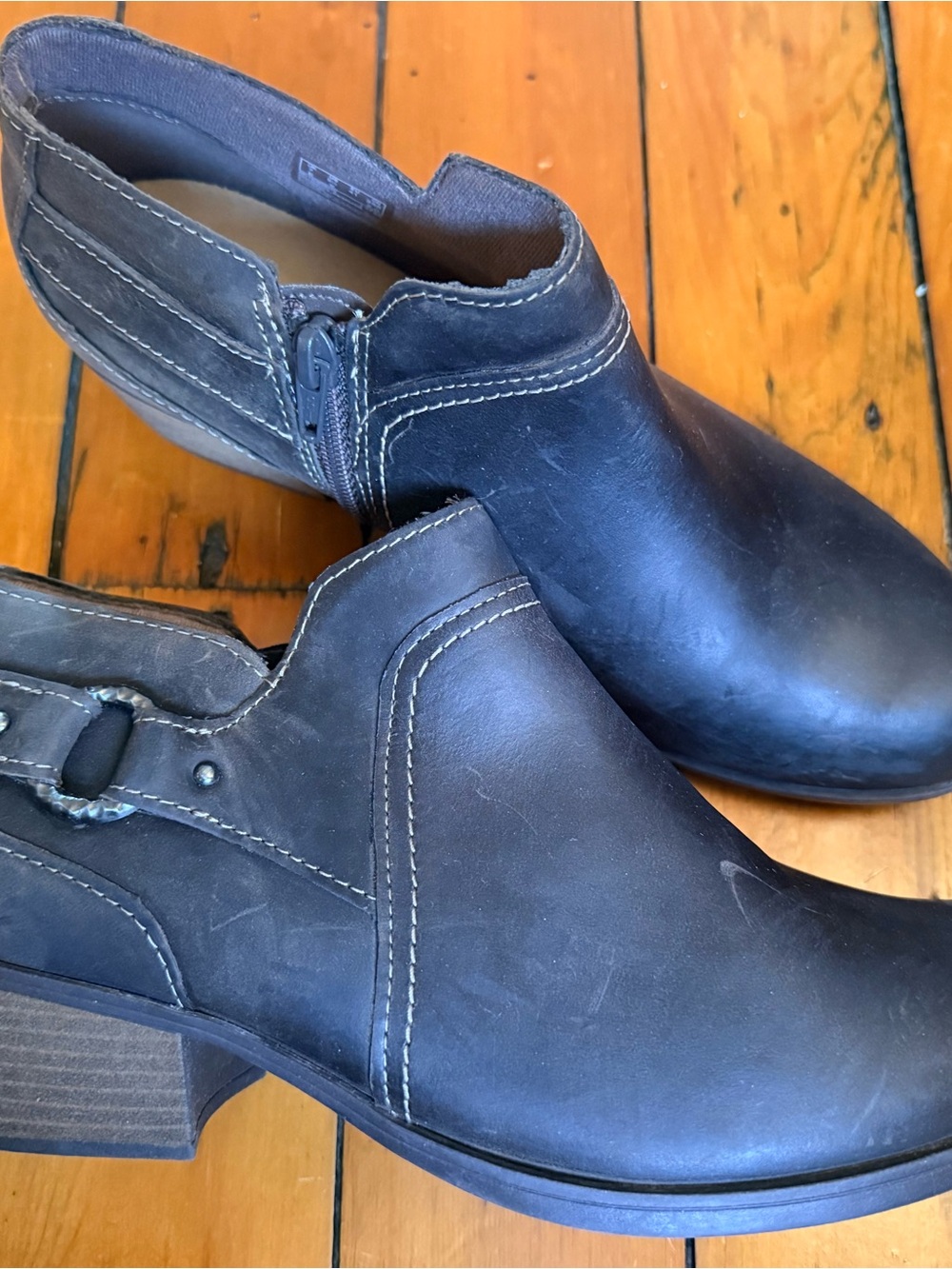 Women's Dark Brown Leather Ankle Booties with Side Zip